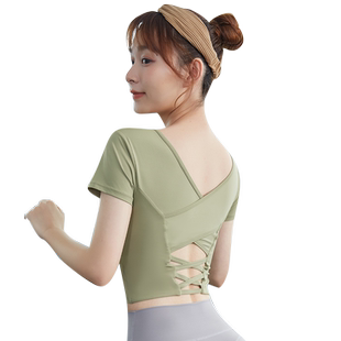 瑜伽服女新款短袖美背运动上衣夏季紧身透气带胸垫晨跑步健身t恤