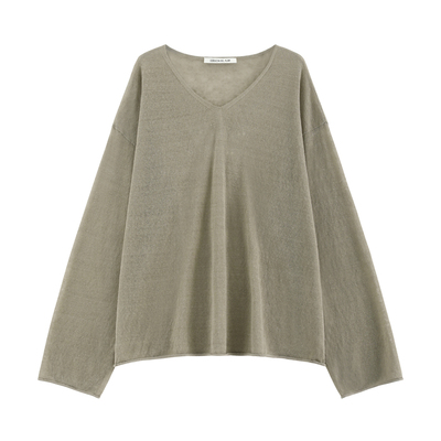 超细亚麻干爽纸片人V领薄款罩衫