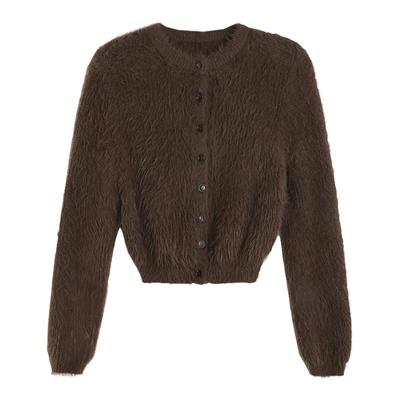 圆领仿水貂毛软糯开衫毛衣