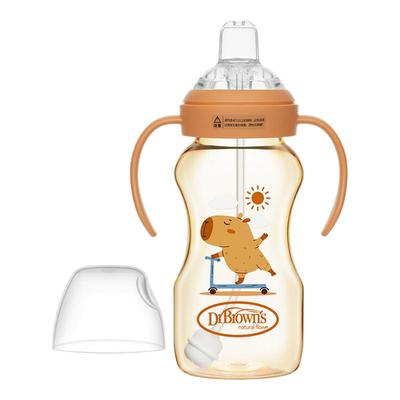 布朗博士吸管奶瓶9个月+宝宝喝水喝奶防呛PPSU重力球鸭嘴学饮杯