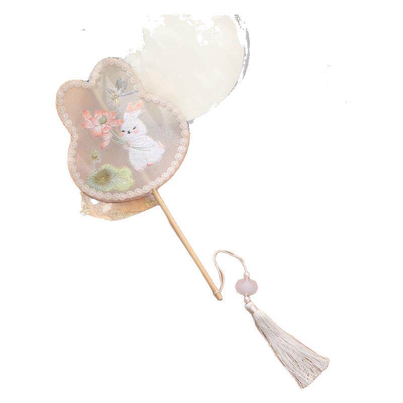 古风长飘带绣花团扇儿童舞蹈扇子
