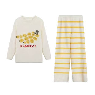 达芬奇密码秋冬新款半边绒小香蕉加绒加厚睡衣女家居服套装可外穿