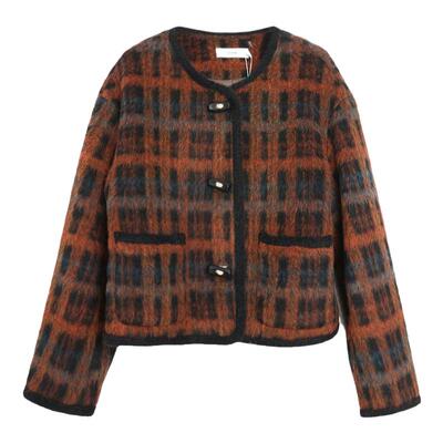 西町村屋休闲复古格纹短款外套女