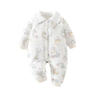 婴儿连体衣夹棉冬装200g加厚棉服女宝宝哈衣翻领爬爬服保暖衣服