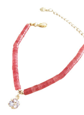 纯然红玉髓串珠手链女小众设计师方形隔片调节橘红中国风宝石手串