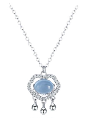 S925银海蓝宝平安锁项链