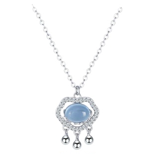 老凤祥S925银海蓝宝平安锁项链女生轻奢2024新款颈链吊坠气质高级