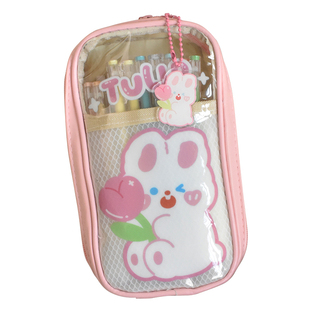 可爱高颜值笔袋女生初中高中小学生文具收纳包透明分层多层铅笔盒