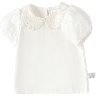 巴拉巴拉女童短袖T恤儿童泡泡袖上衣宝宝夏季新款童装白色打底衫