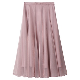 朗姿轻盈飘逸垂坠感A字半身裙光泽感气质网纱裙女2026年夏季新款