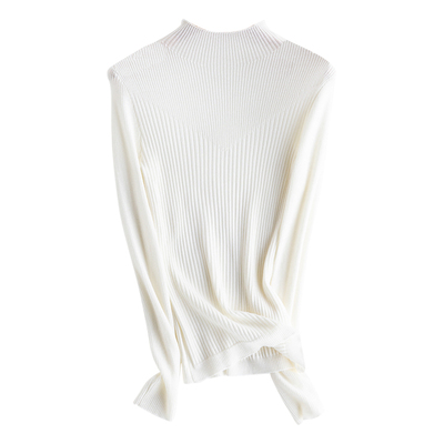 可机洗美利奴全羊毛针织打底衫半高领针织坑条打底衫内搭毛衣女