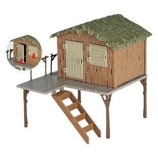 儿童仿真动物农场茅屋可拆装塑料房屋微景观桌面沙盘场景摆件玩具