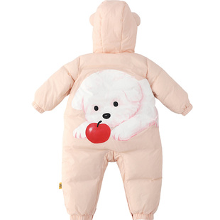 WHYLOOK 婴儿羽绒连体衣连帽加厚羽绒服女宝宝衣服三防保暖冬装