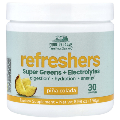 Country Farms,Refreshers, Super Greens + Electrolytes, Pina
