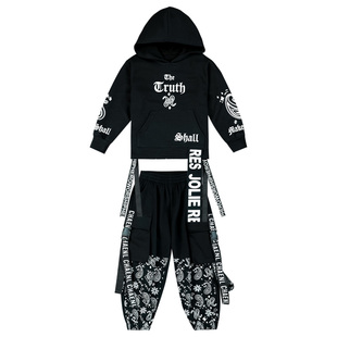 韩版街舞儿童潮服套装嘻哈hiphop演出服男童春季长袖卫衣连帽衫酷