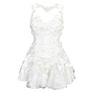 LEEDY新款时尚短小礼服连衣裙伴娘花朵蕾丝网纱敬酒服生日会派对