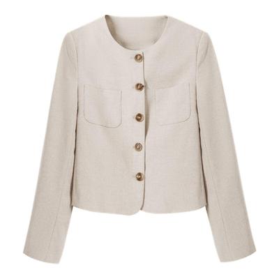 达佳诗杏色优雅精致圆领通勤西服