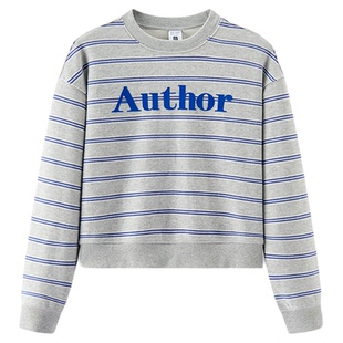 商场同款|森马卫衣女冬季条纹字母抓绒2025新款时尚外套套头衫