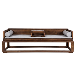 璞木禅意新中式免漆老榆木罗汉床黑胡桃美人榻复古仿古实木沙发床