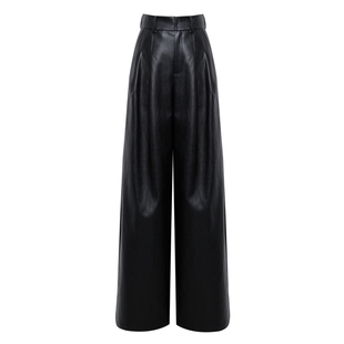 IDPAN女装PU蛋白皮阔腿长裤冬季新款气质高级感休闲皮裤