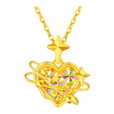 周大生黄金吊坠女5G足金爆闪爱心星星项链挂坠送女友老婆生日礼物