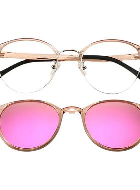 近视眼镜墨镜两用女一体式磁吸套镜连体两合一夹片式眼镜女韩版潮