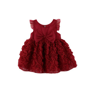 女宝宝周岁生日礼服婴儿夏装连衣裙女童小公主裙抓周红色纱裙夏天