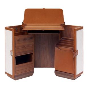 意式轻奢卧室实木硬包皮革可折叠马鞍皮收纳化妆柜多层储物装饰柜