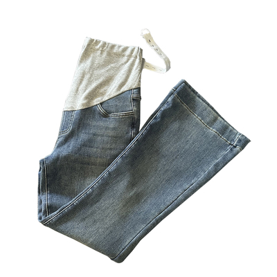 浅蓝孕妇牛仔喇叭裤秋冬季加绒加厚2025新款外穿不勒肚子托腹裤子