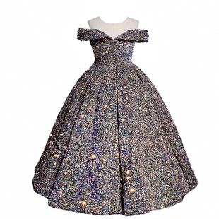 出租女童闪亮礼服女孩主持走秀钢琴演出公主大裙摆亮片裙高端租赁