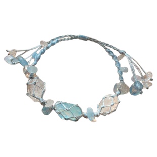 天然白水晶手工编织手绳海蓝宝原石蓝色清冷高级macrame手链手串