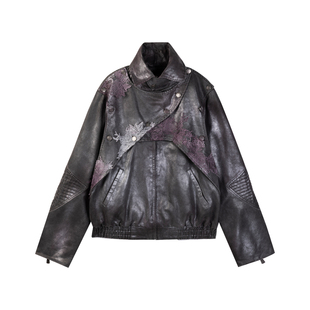 APRIORITY先验 软弱的坚硬 成衣洗褪喷色做旧压褶仿铠甲高领夹克