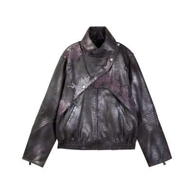 先验软弱的坚硬成衣喷色高领夹克