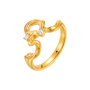 小金喜野望系列硬金戒指 黄金莫桑石镶嵌足金爱心指环AFM0444