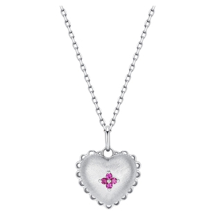 潮宏基时尚S925银项链银饰坠链套链爱心拉丝法式情人节礼物送女友