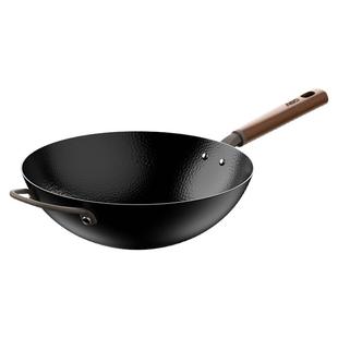 爱仕达铁锅圆底炒菜锅老式炒锅锤纹无涂层精铁锅燃气灶专用免开锅