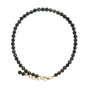 天然黑曜石手链脚链 极细3mm切面14k包金防小人 情侣定制原创