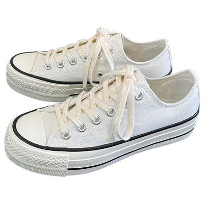 白黑色厚底时尚潮流休闲款帆布鞋