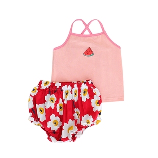 女童套装夏季新款婴幼儿宝宝吊带背心上衣大PP短裤两件套洋气外穿