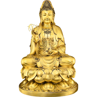 铜观音菩萨佛像坐莲花观音供奉南海观音普陀观音佛堂观音摆件大号