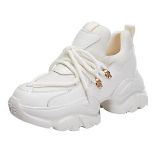 内增高老爹鞋女2026春秋新款厚底真皮透气小白鞋显脚小休闲运动鞋