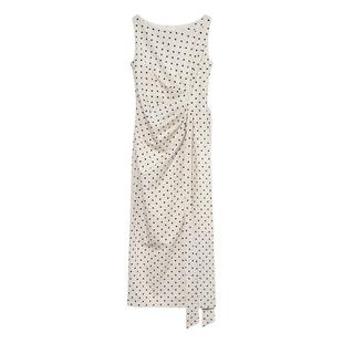 贰羊设计【松间月】高级感气质波点连衣裙女侧收腰亚麻棉法式长裙