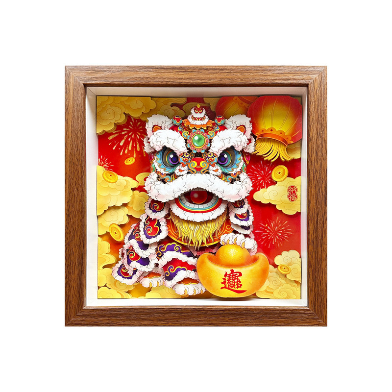 瑞狮纳福醒狮立体非遗剪纸装饰摆画玄关乔迁公司活动摆件外商礼品