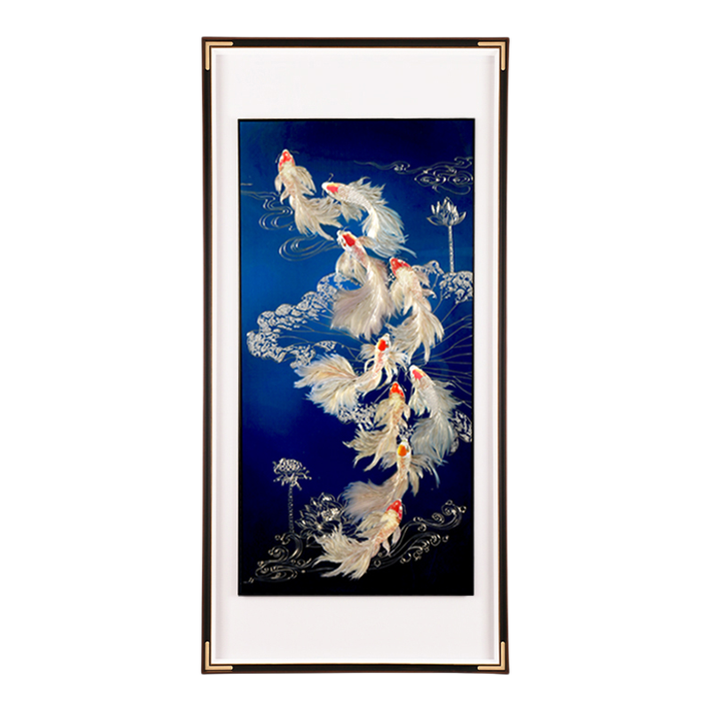 九鱼图入户玄关装饰画实心铜板