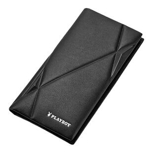 花花公子头层牛皮真皮钱包长款大容量卡包男士简约休闲钱夹手拿包