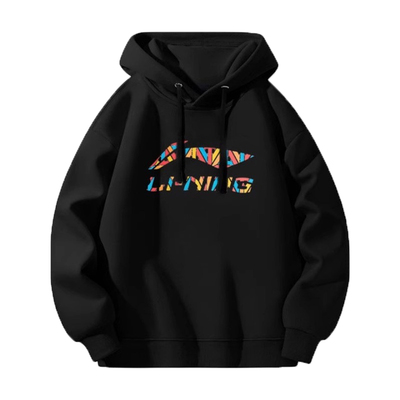 李宁连帽卫衣黑色印花保暖百搭