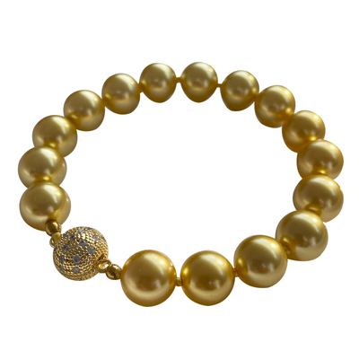 基础款南洋金珠珍珠手链手串 正金浓金茶金色施家正圆强光磁吸扣
