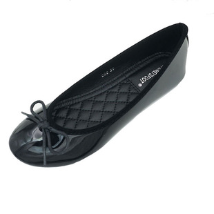 2024新款韩版百搭漆皮圆头蝴蝶结平底芭蕾舞单鞋女妈妈鞋大码飘鞋