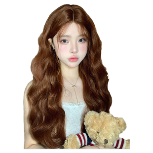 哼唧网红假发中分女长发波浪卷长卷发一字蕾丝焦糖棕假发套头套