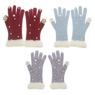 毛茸茸诶～！原创少女花朵华丽钻钻羊毛手套女冬季保暖ins风手套